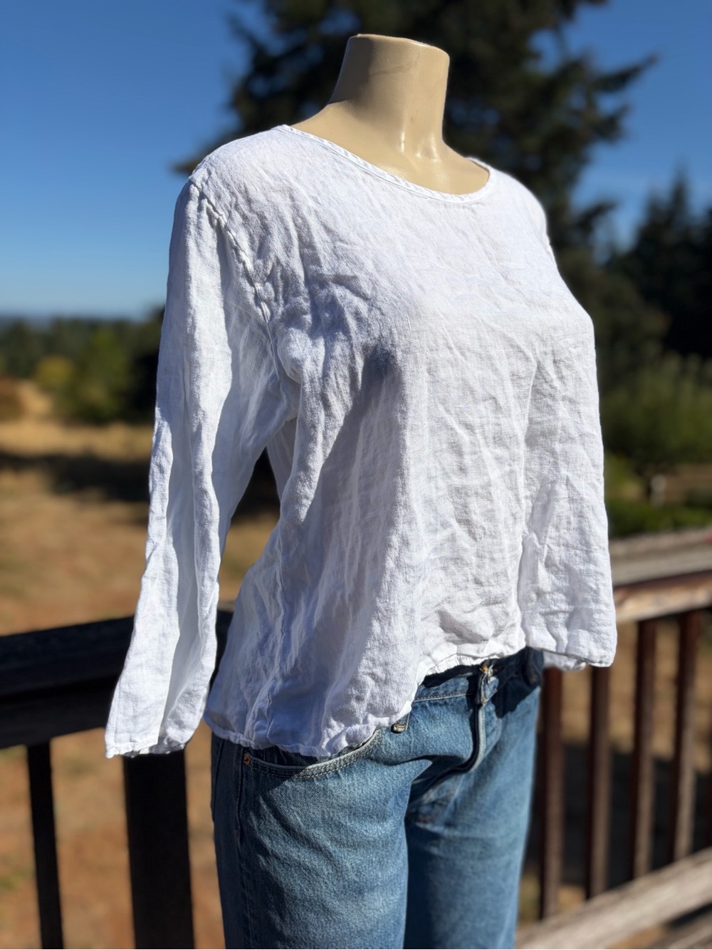 Cut Loose White Lightweight Linen Long-Sleeve Top Women’s Size M Natural Granola